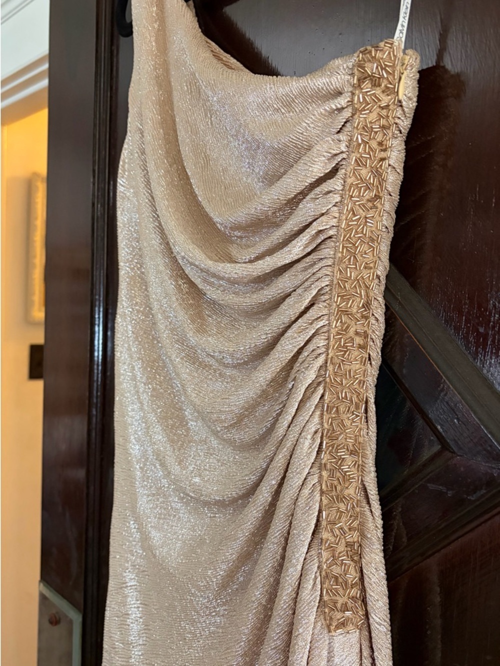 CK one -Shoulder Metallic Gold Evening Gown NEW - Picture 7 of 9